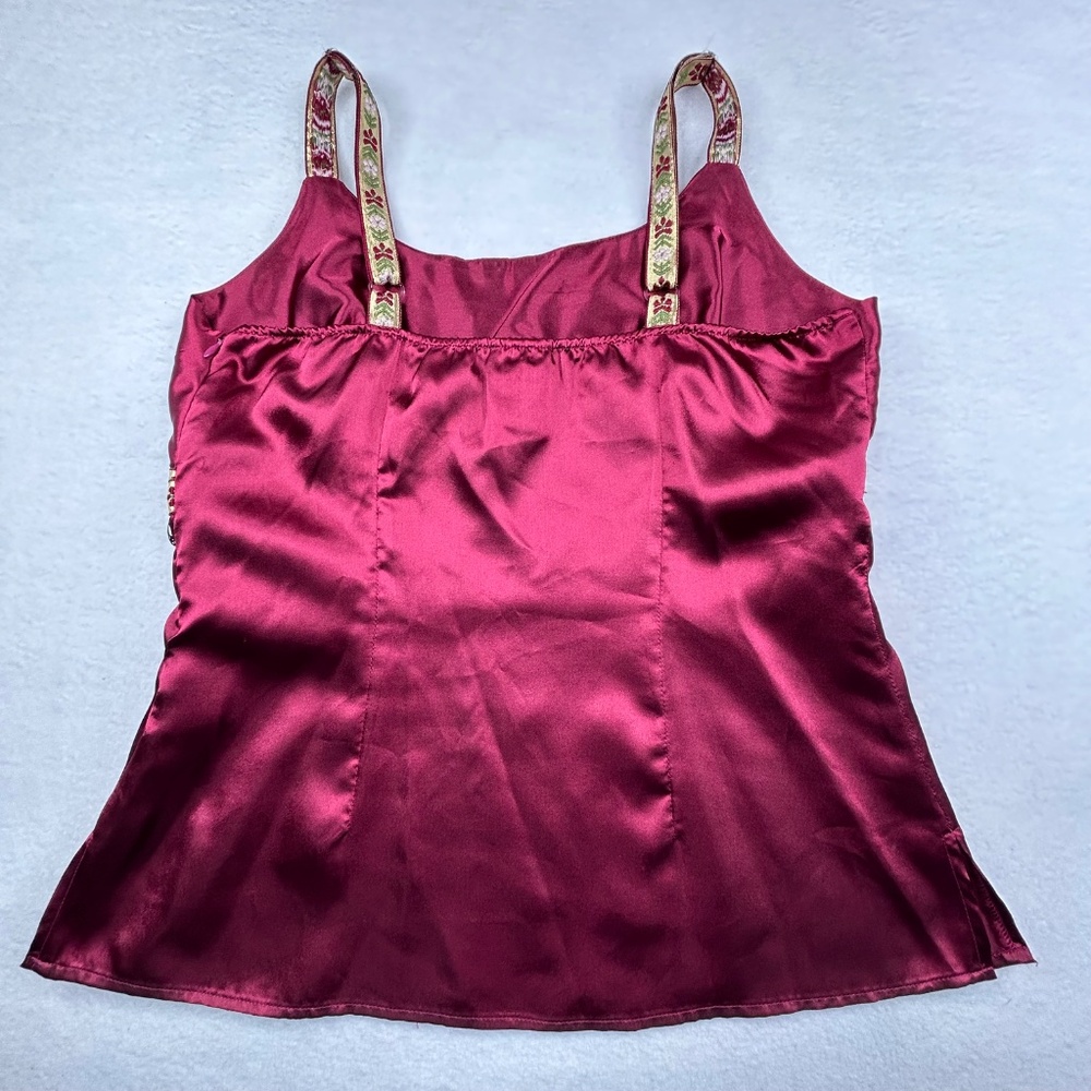 Rave women’s Large Sleeveless Embroidered Camisole-style Satin Top Burgundy Red - Picture 13 of 14